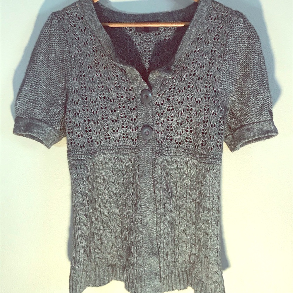 Harmonic Grey Button Short Sleeve Knit Sweater